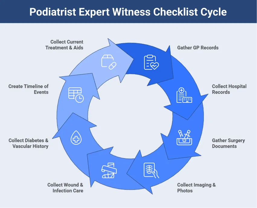 Podiatrist Expert Witness Checklist Cycle Infographics