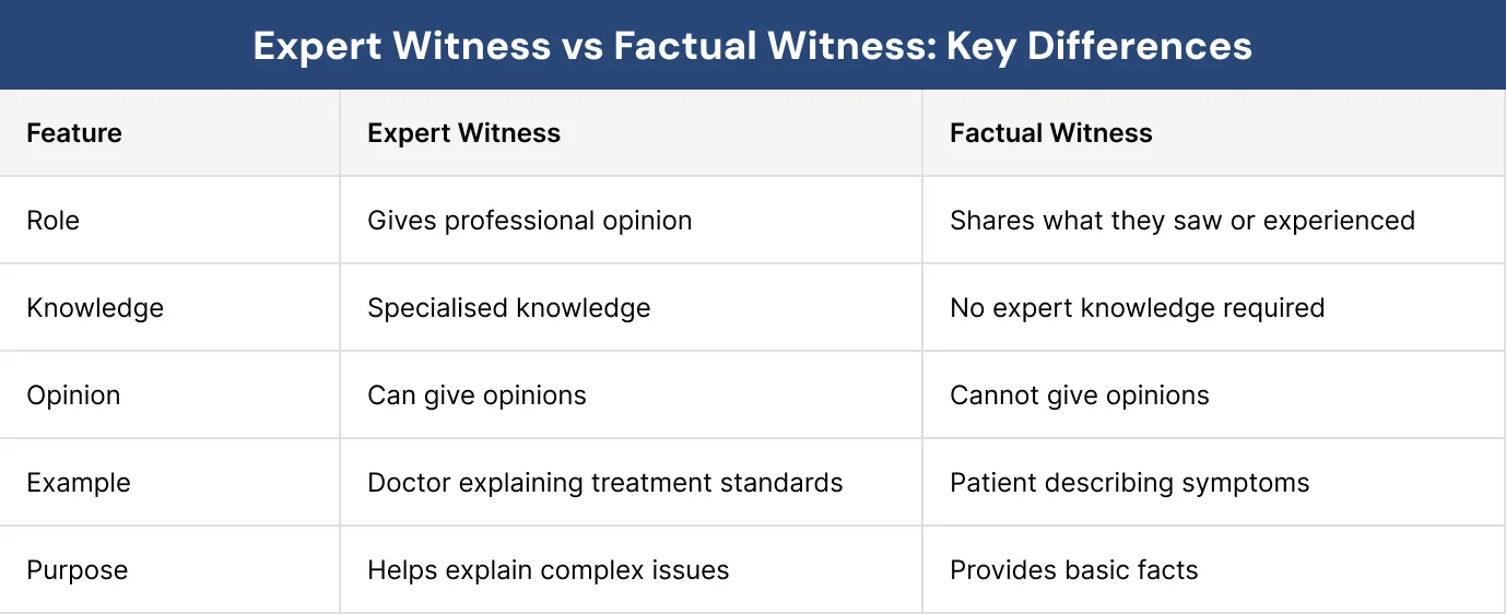 Expert Witness vs Factual Witness Key Differences