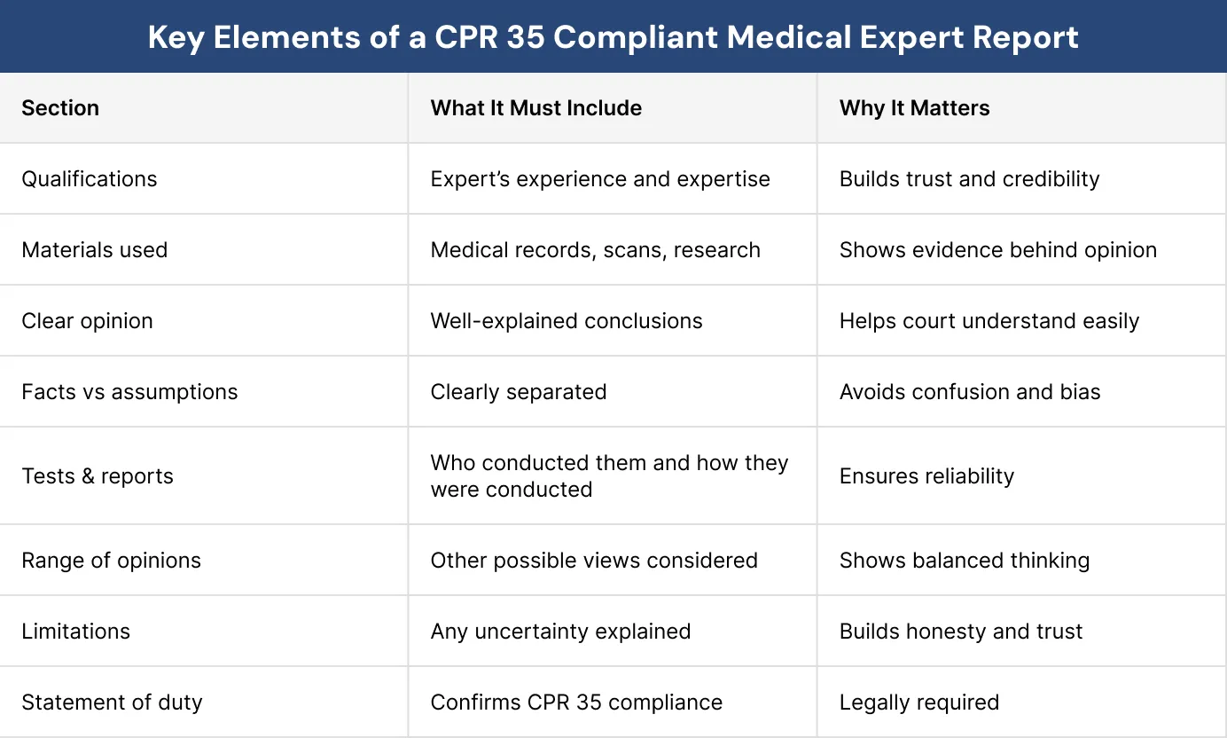 Key Elements of a CPR 35 Compliant Medical Expert Report Key Elements of a CPR 35 Compliant Medical Expert Report