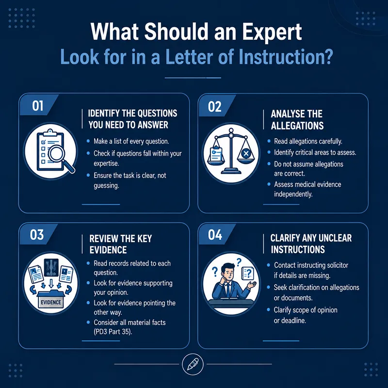 What should an Expert look for in a letter of Instruction